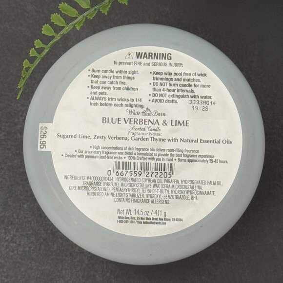 BBW Blue Verbena & Lime White Barn Bath & Body Works 3 Wick Candle - Picture 10 of 10